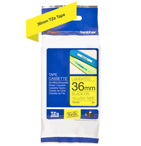 C. Laminada 36mmx8m Amarillo/Negro Brother TZE-661 imagen 2