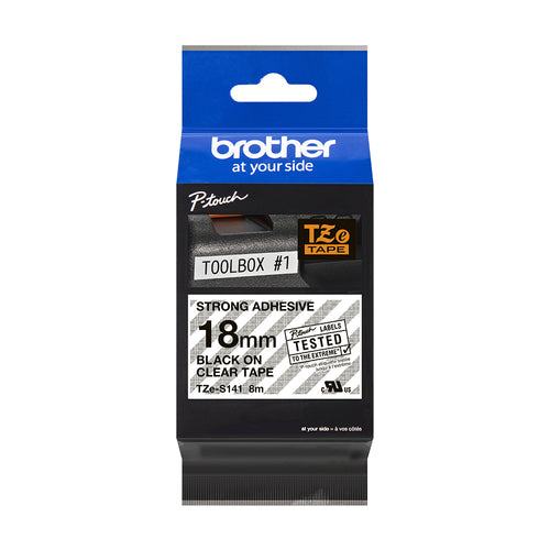 C. super adhesiva Brother Negro/Transparente TZE-S141 18MM X 8M imagen 2