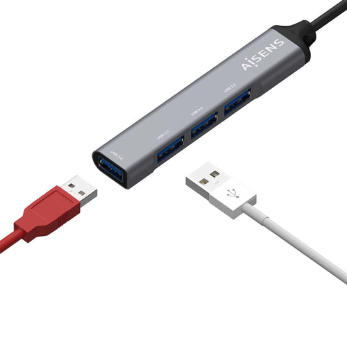 AISENS HUB USB 3.0 aluminio, tipo A/M-4xtipo A/H, gris, 10cm imagen 2