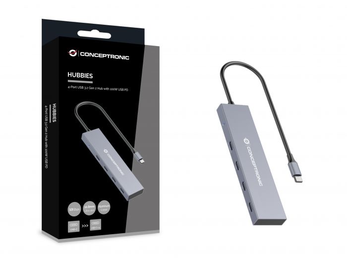 CONCEPTRONIC HUB USB 3.2 HUBBIES14G 4 PUERTOS USB-C 100W PD CARCASA DE ALUMINIO