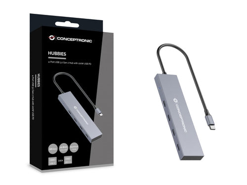 CONCEPTRONIC HUB USB 3.2 HUBBIES14G 4 PUERTOS USB-C 100W PD CARCASA DE ALUMINIO imagen 1