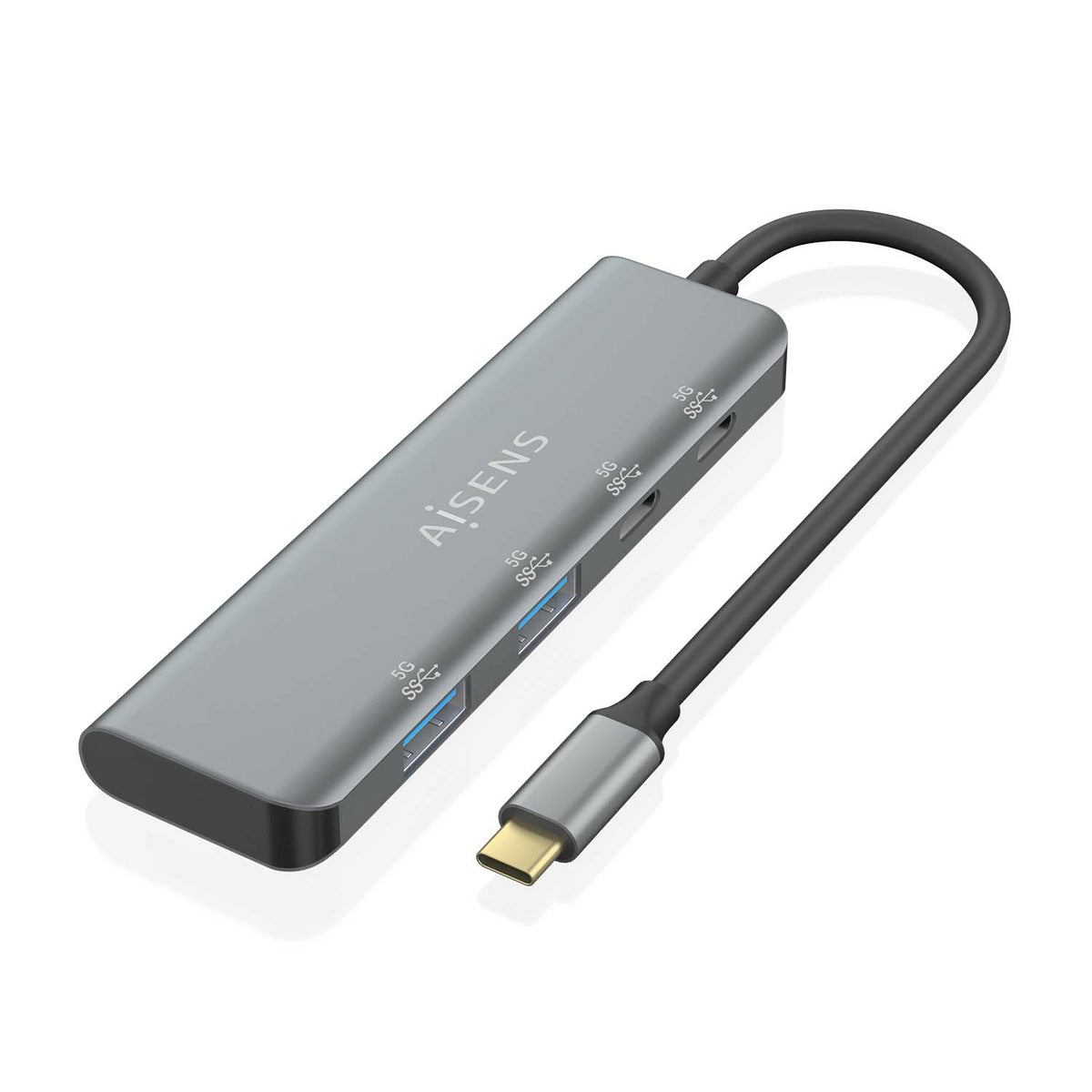 AISENS - HUB USB 3.2 GEN1 5G USB-C, USB-C/M-2xUSB-C/H-2xUSB-A/H, GRIS, 15CM