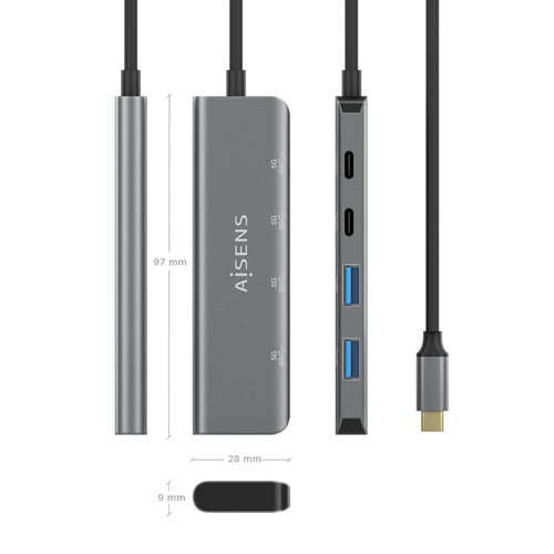 AISENS - HUB USB 3.2 GEN1 5G USB-C, USB-C/M-2xUSB-C/H-2xUSB-A/H, GRIS, 15CM imagen 3