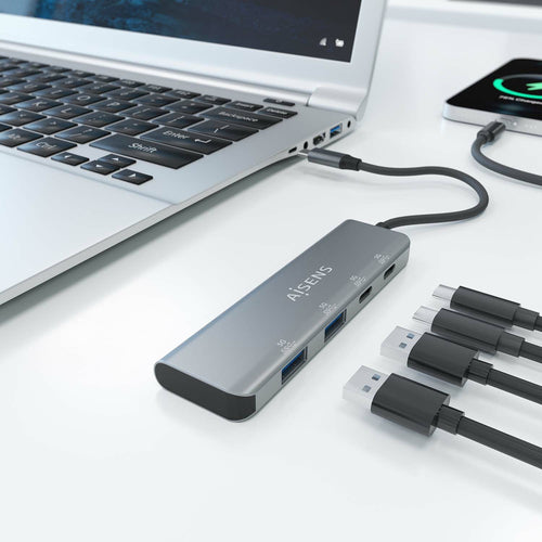 AISENS - HUB USB 3.2 GEN1 5G USB-C, USB-C/M-2xUSB-C/H-2xUSB-A/H, GRIS, 15CM imagen 4