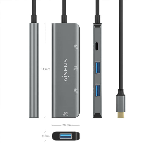 AISENS - HUB USB 3.2 GEN2 10G USB-C, USB-C/M-1xUSB-C/H-3xUSB-A/H, GRIS, 15CM imagen 3