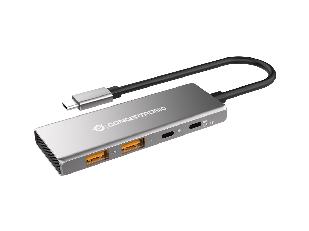 Conceptronic HUBBIES15G 4-Port USB 3.2 Gen 2 Hub, 10Gbps, USB-C x 2, USB-C a W Usb PD/Aluminum