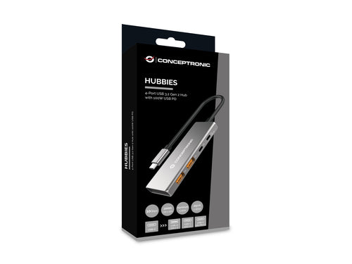 Conceptronic HUBBIES15G 4-Port USB 3.2 Gen 2 Hub, 10Gbps, USB-C x 2, USB-C a W Usb PD/Aluminum imagen 7