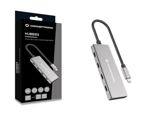 Conceptronic HUBBIES16G 4-Port USB 3.2 Gen 2 Hub, 10Gbps, USB-C a W Usb PD/Aluminum imagen 6