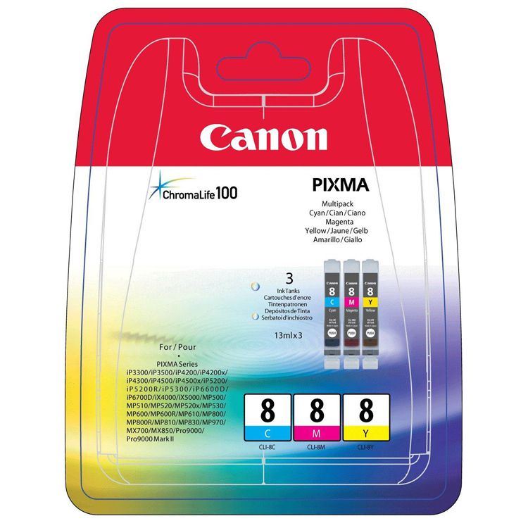 Multipack Tinta Canon CLI-8 3 Colores (C,M,Y,) 0621B029