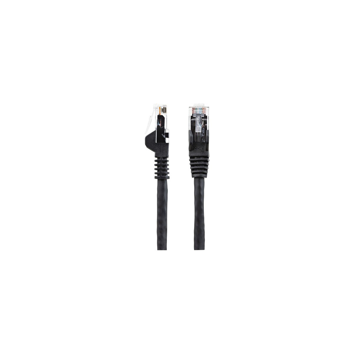 Vista lateral y frontal de los conectores del cable StarTech.com N6LPATCH1MBK