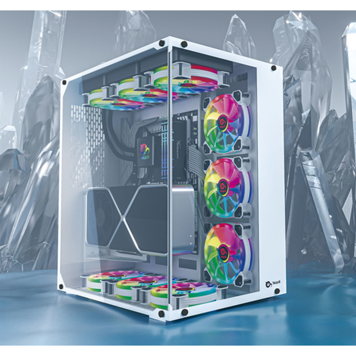 Caja para PC Talius ATX gaming Cronos Frost Blanca RGB cristal - vista 4