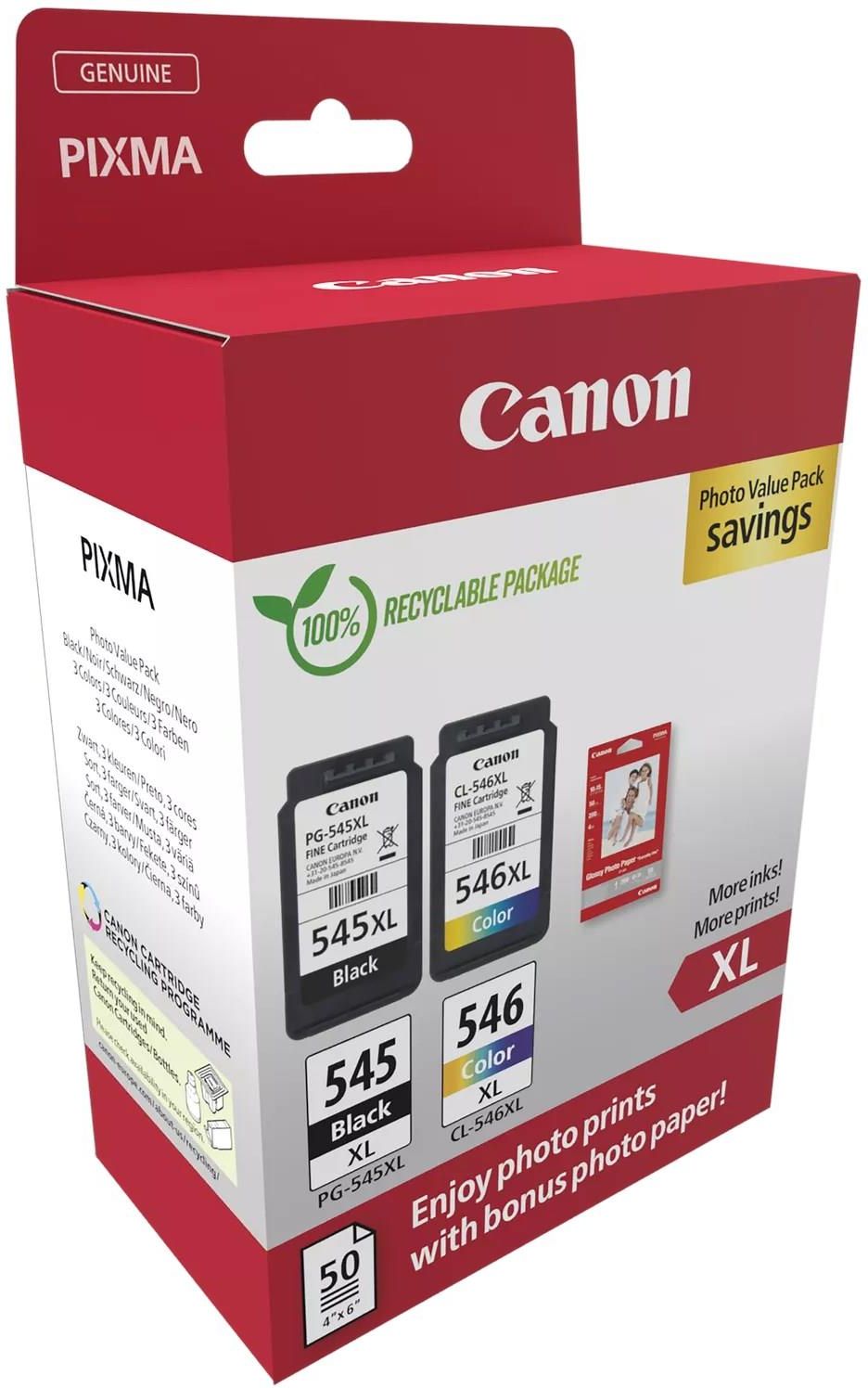 Pack Canon PG-545XL y CL-546XL con 50 hojas fotográficas, 8286B012