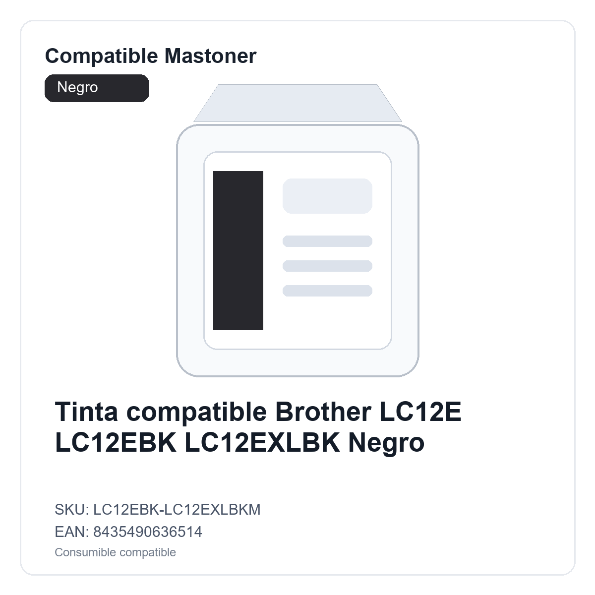 Tinta compatible Brother LC12E LC12EBK LC12EXLBK Negro
