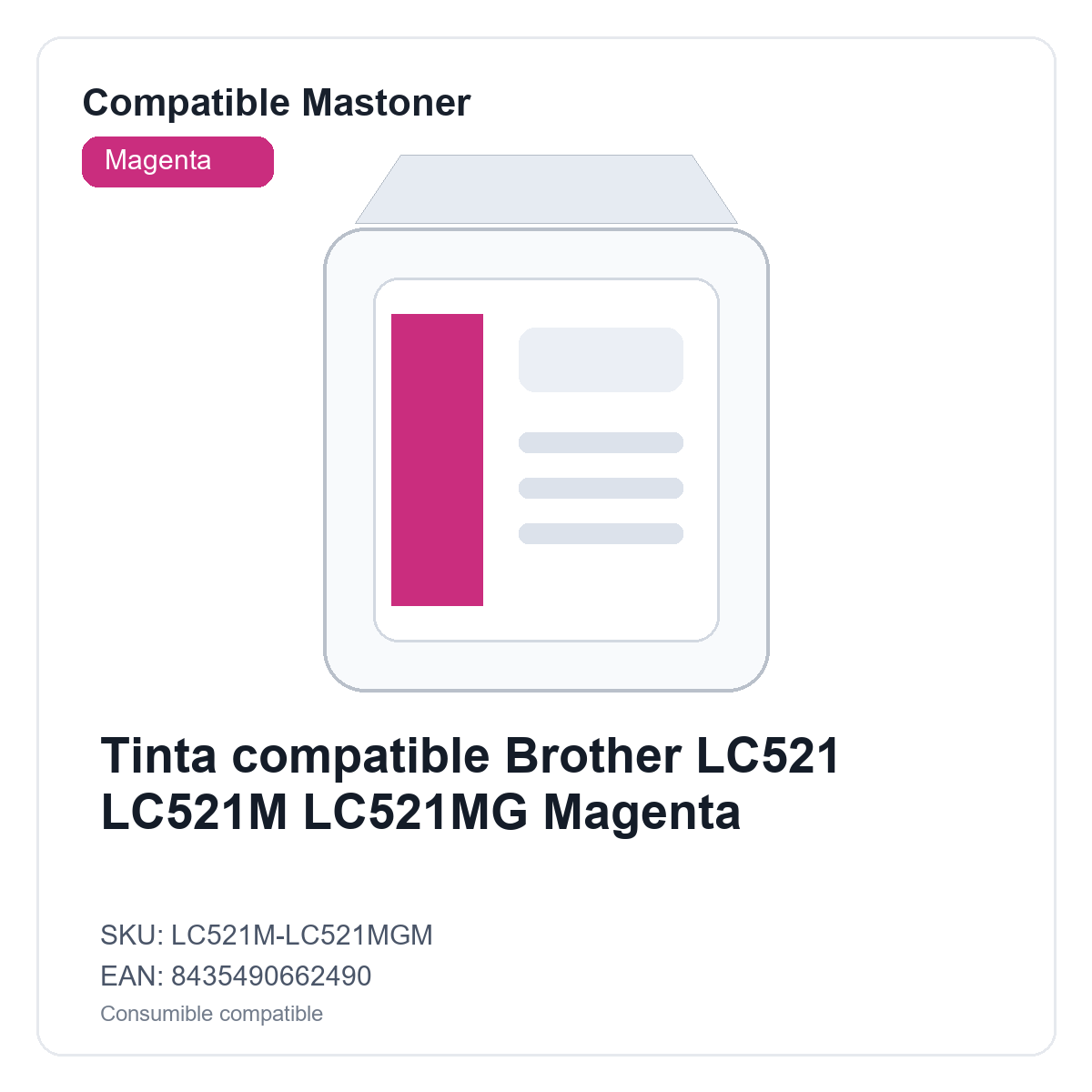 Tinta compatible Brother LC521 LC521M LC521MG Magenta