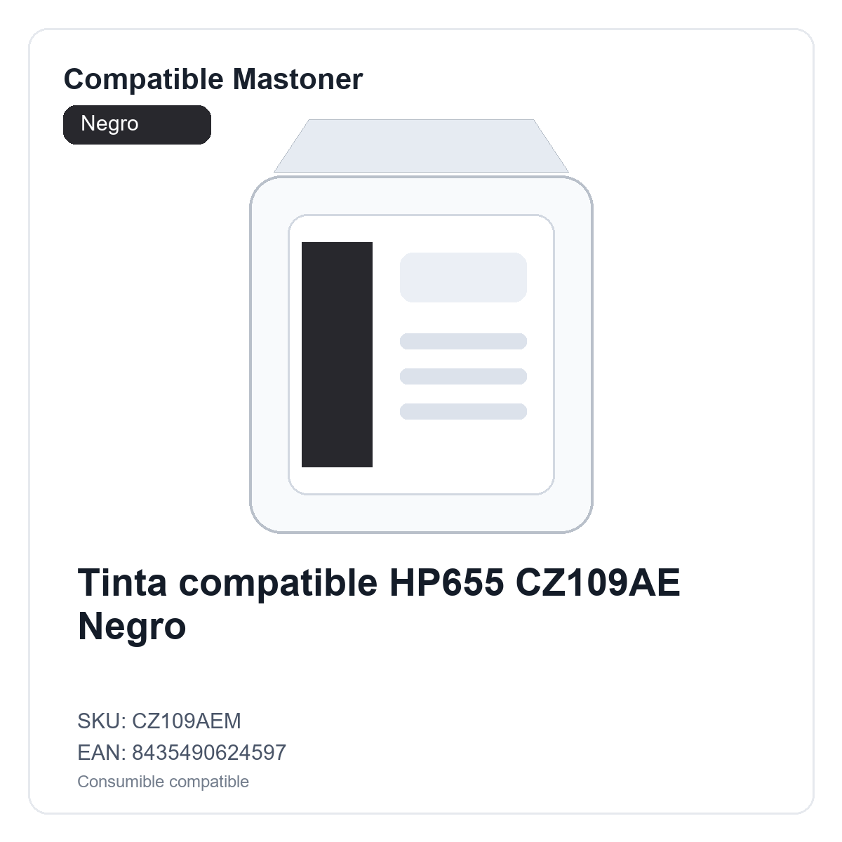 Tinta compatible HP655 CZ109AE Negro