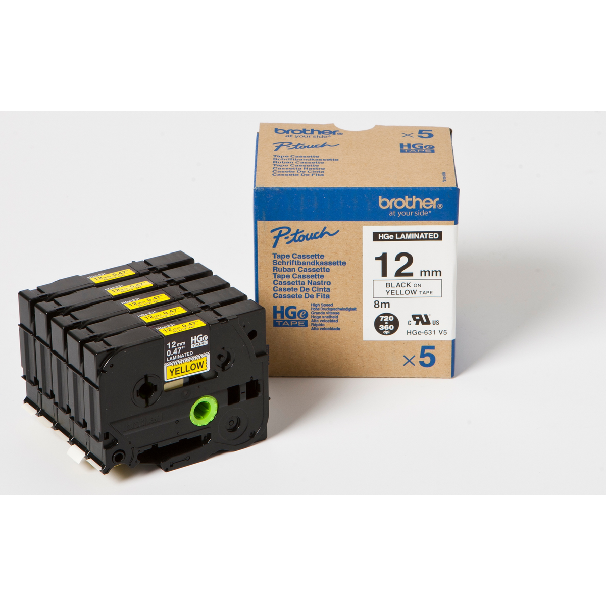 Cinta para rotuladora Brother 12 mm Negro HGe631V5