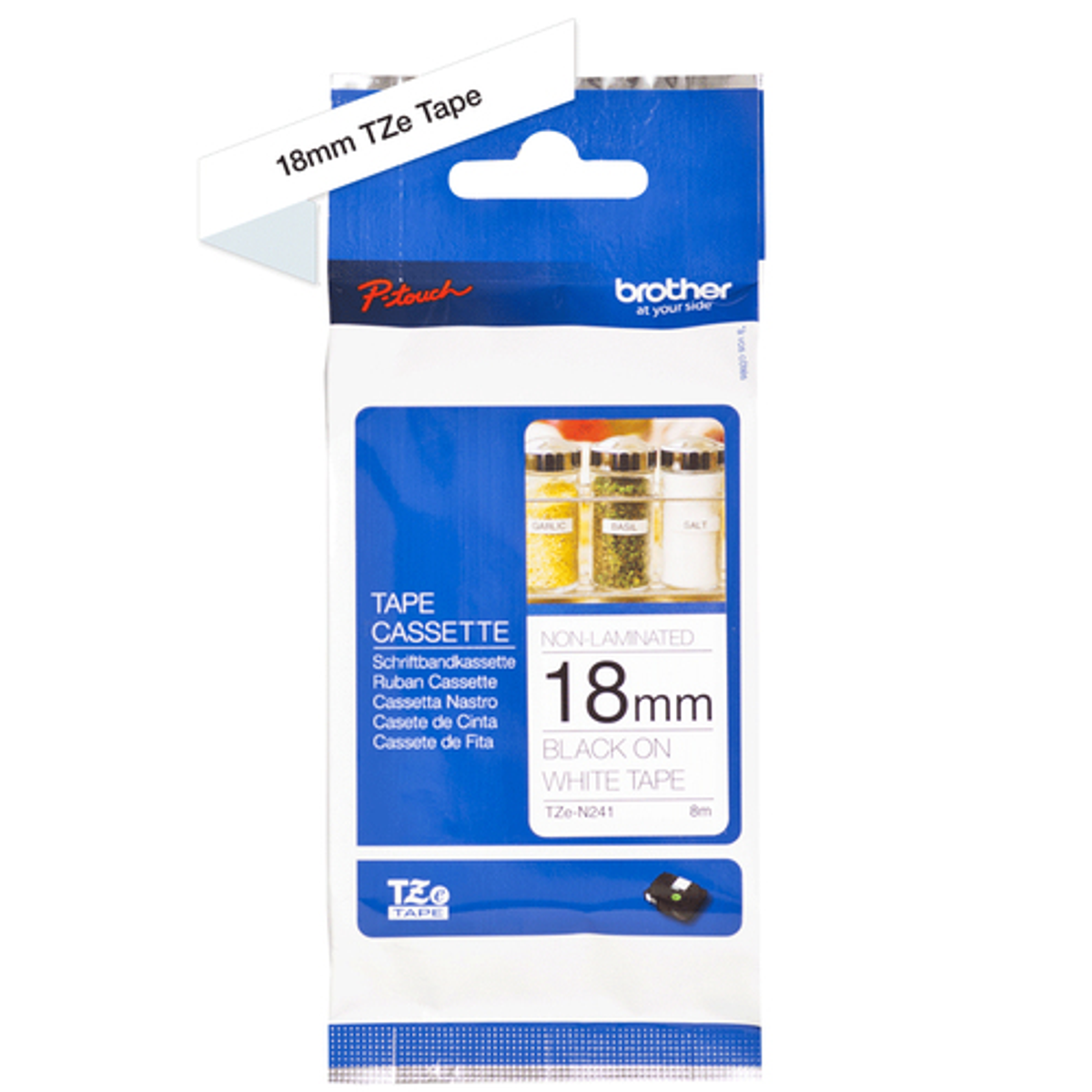 Cinta para rotuladora Brother 18 mm Blanco y Negro TZEN241 - vista 3
