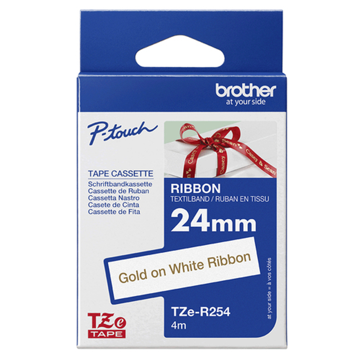 Cinta para rotuladora Brother 24 mm Dorado sobre blanco TZER254 - vista 3