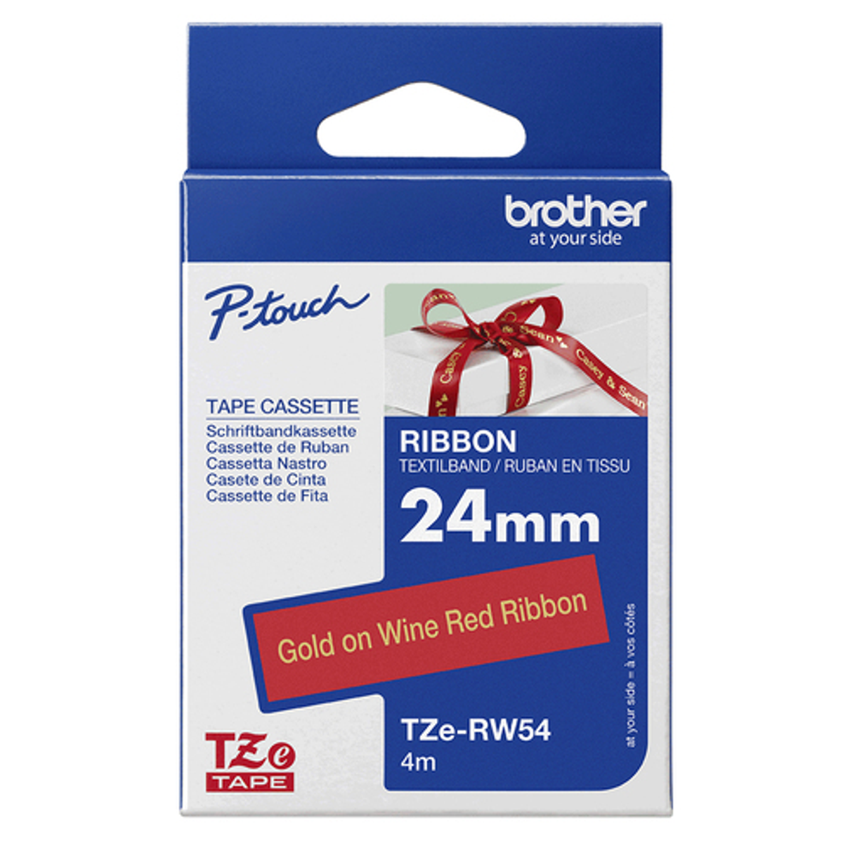 Cinta para rotuladora Brother 24 mm Dorado sobre rojo TZERW54 - vista 3
