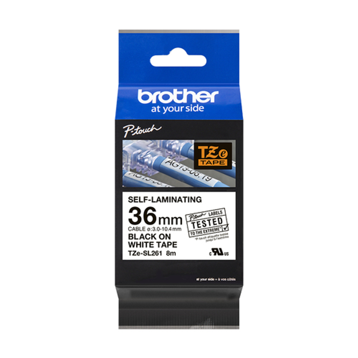 Cinta para rotuladora Brother Negro sobre blanco TZESL261 - vista 3