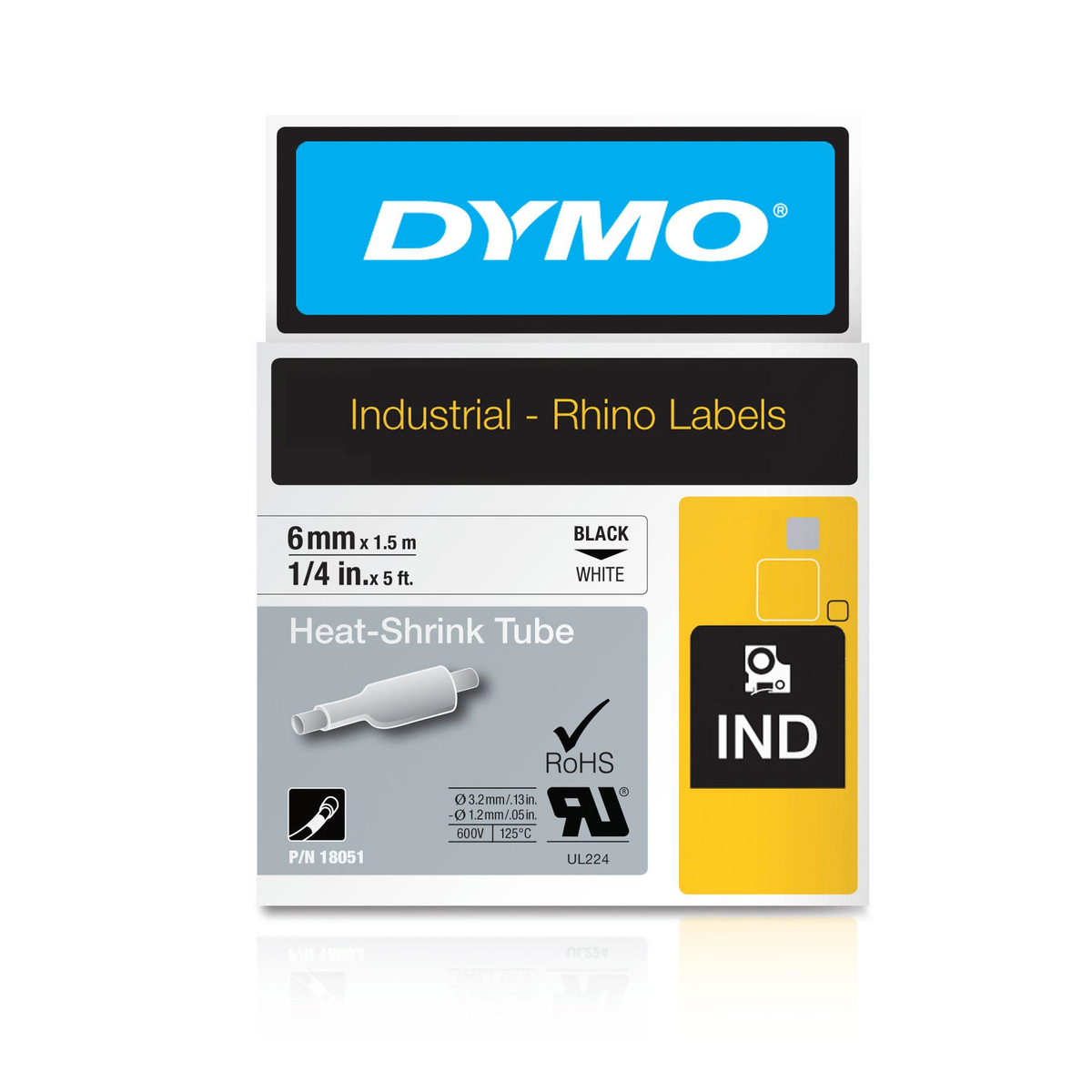 Cinta para rotuladora Dymo 6 mm Negro sobre blanco 18051