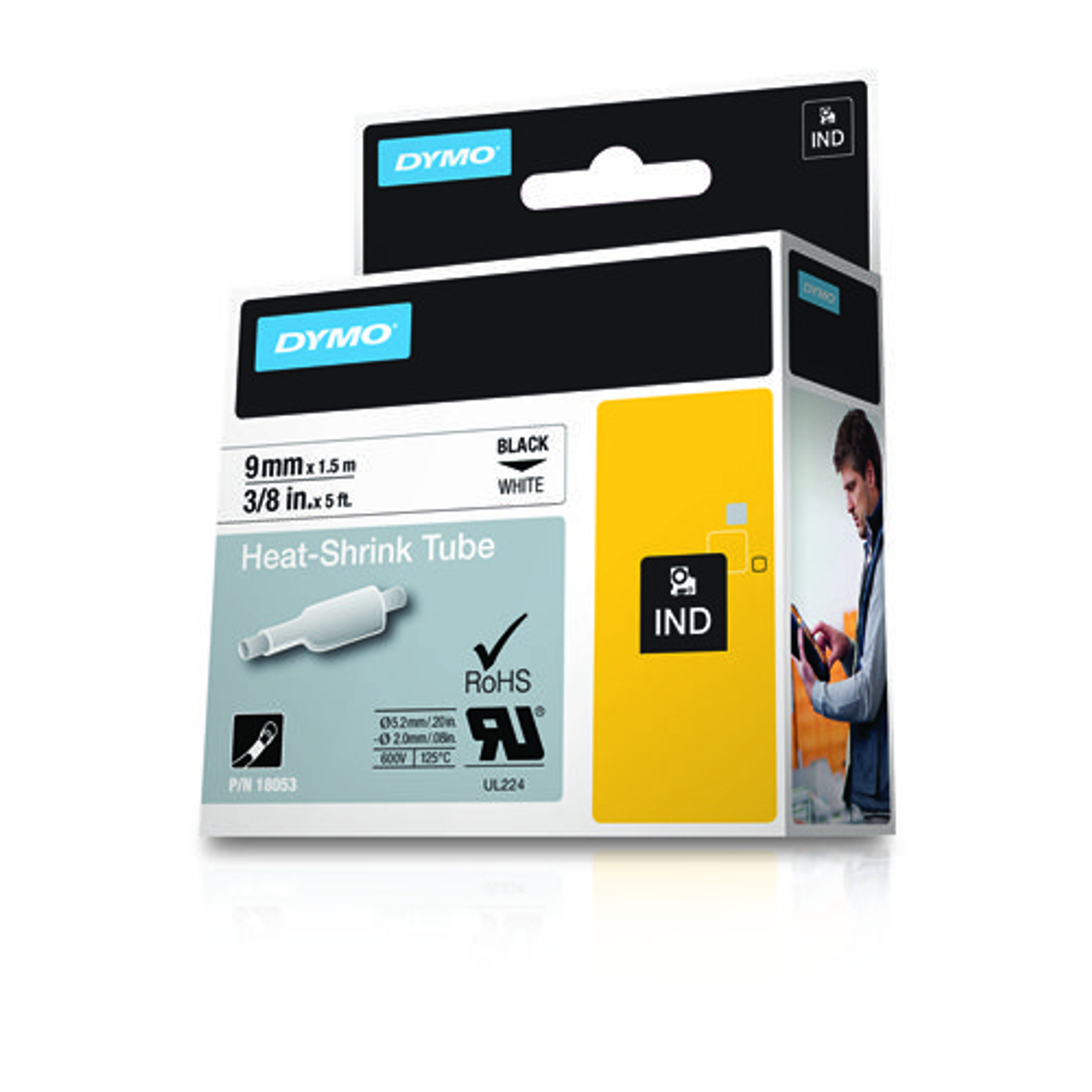 Cinta para rotuladora Dymo 9 mm Negro sobre blanco 18053 - vista 2