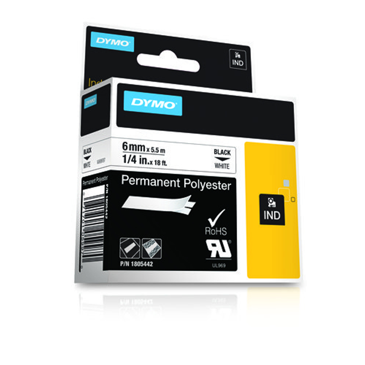 Cinta para rotuladora Dymo 6 mm Negro sobre blanco 1805442 - vista 3