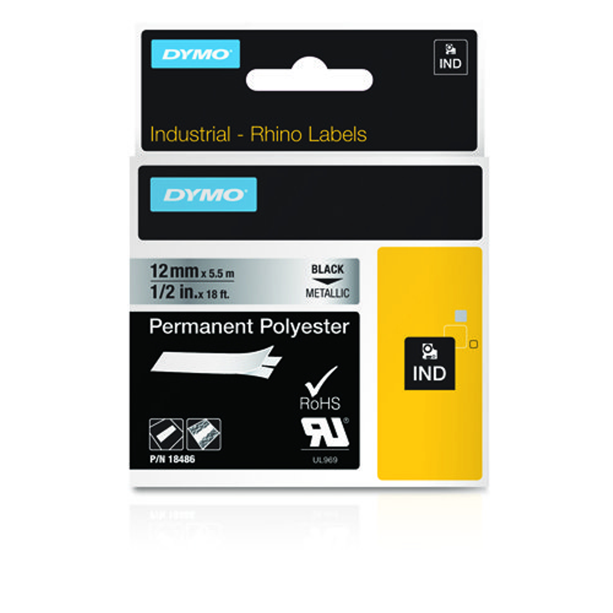 Cinta para rotuladora Dymo 12 mm Negro sobre metálico 18486
