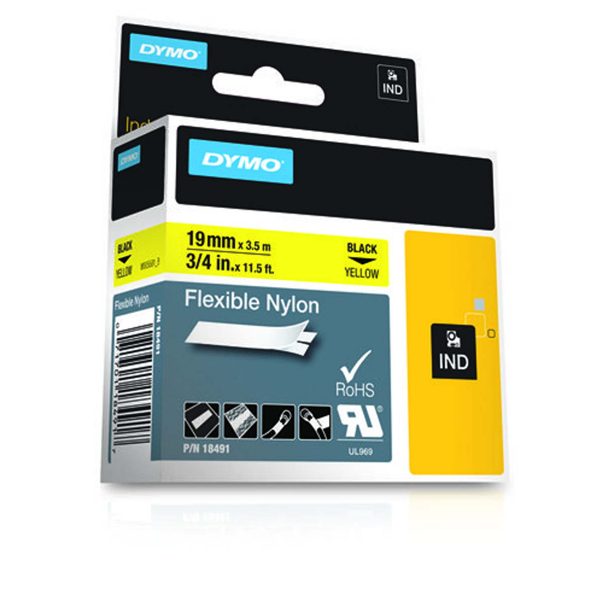 Cinta para rotuladora Dymo 19 mm Negro sobre amarillo 18491 - vista 3