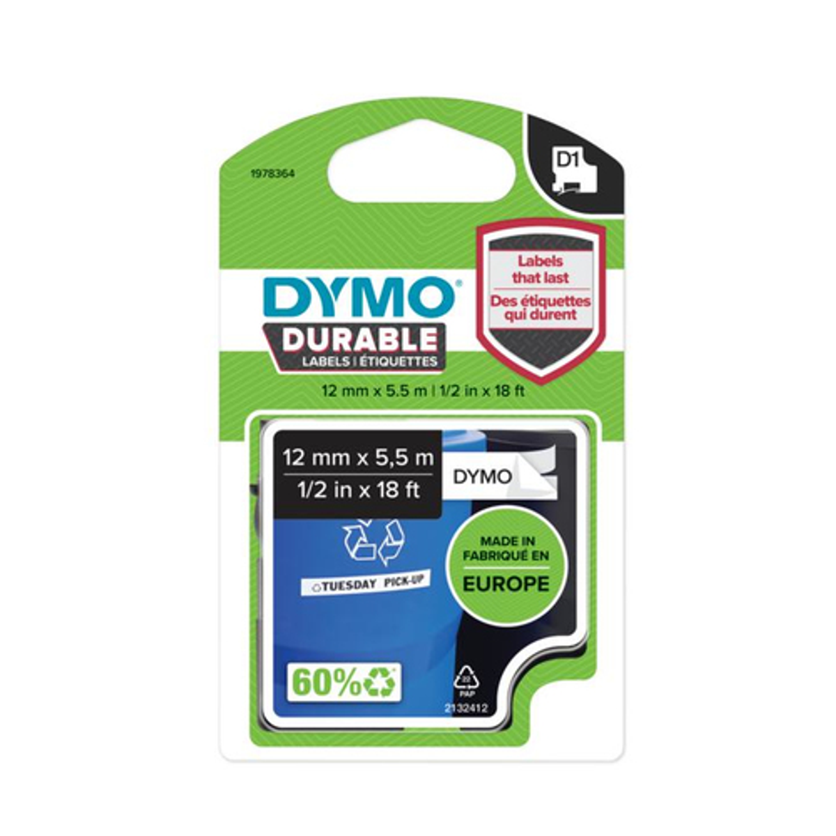 Cinta para rotuladora Dymo 12 mm Negro sobre blanco 1978364 - vista 2