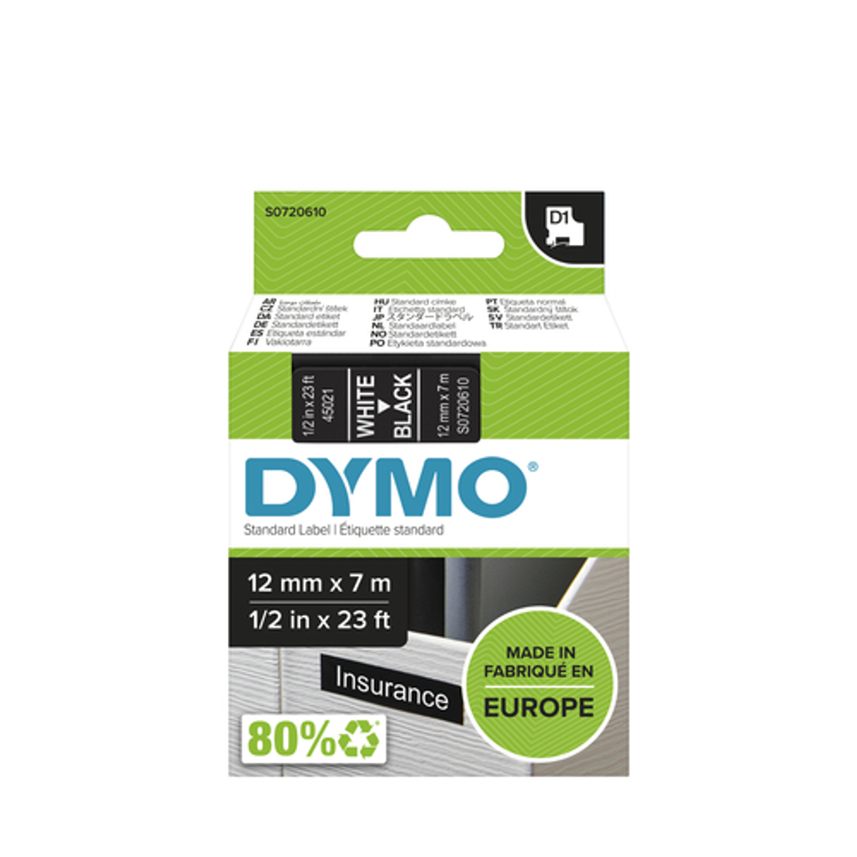 Cinta para rotuladora Dymo 12 mm Blanco sobre negro S0720610 - vista 2
