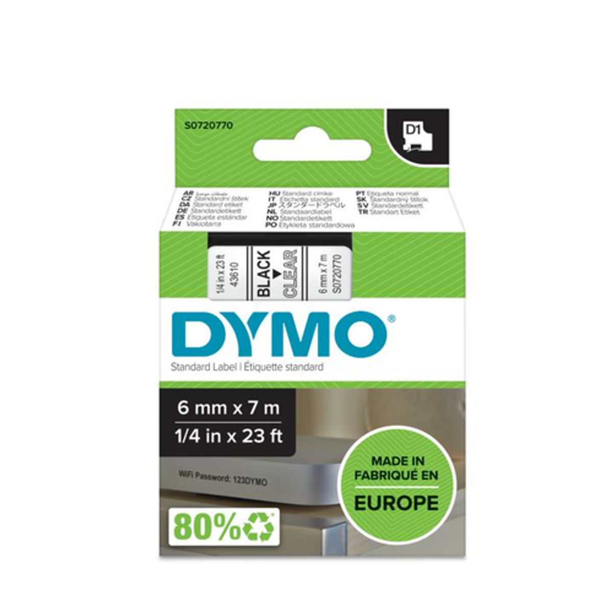 Cinta para rotuladora Dymo 6 mm Negro sobre transparente S0720770 - vista 2