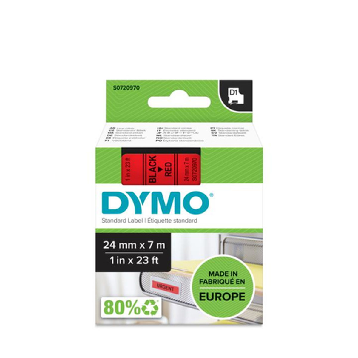 Cinta para rotuladora Dymo 24 mm Negro sobre rojo S0720970 - vista 2