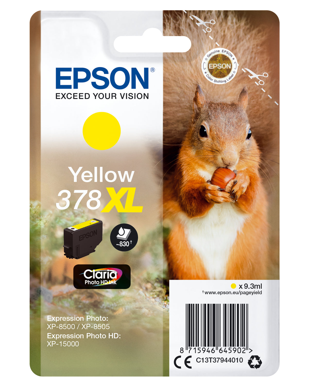 Cartucho Epson 378XL amarillo original Claria Photo HD, 9,3 ml