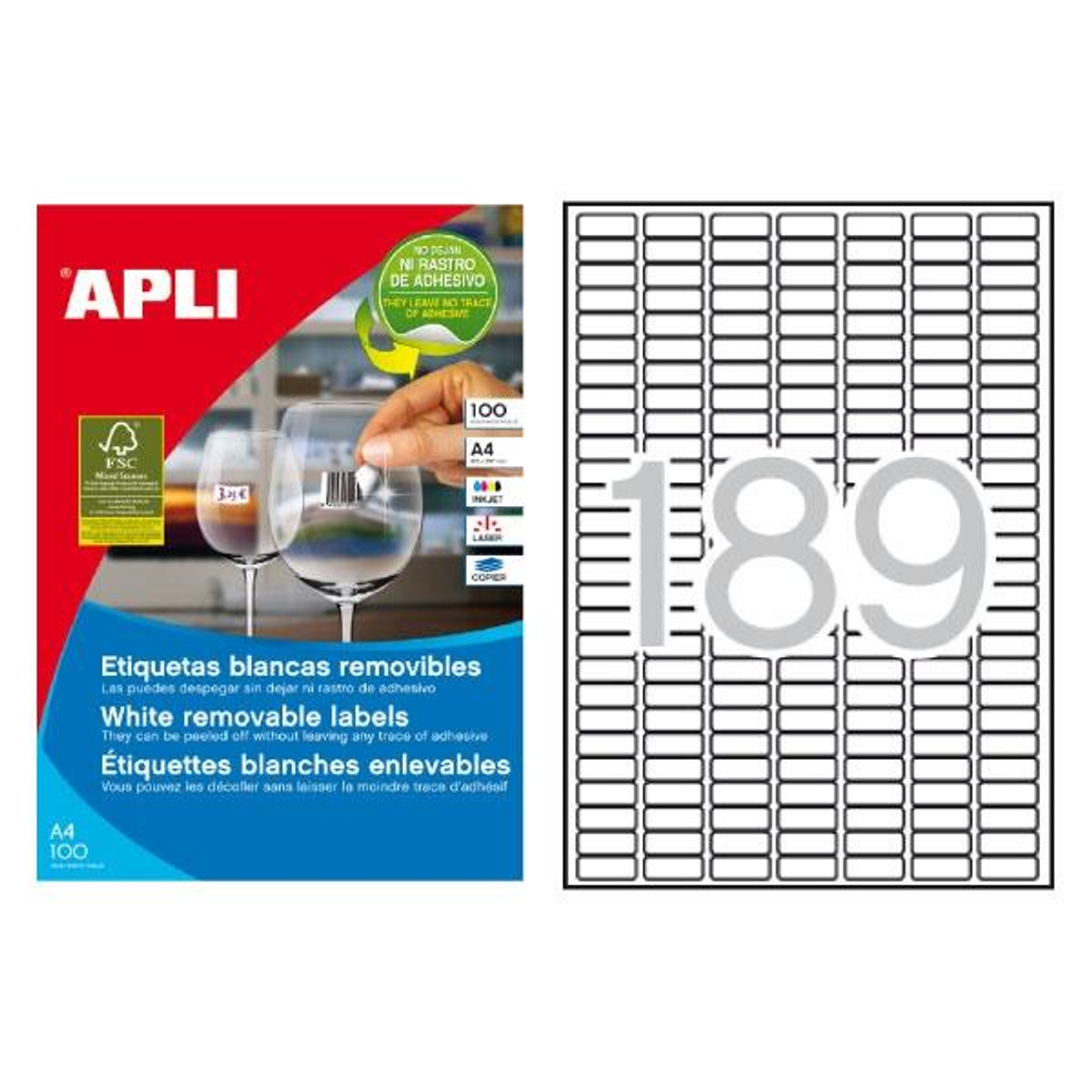 Etiqueta adhesiva Apli 25.4 × 10 mm Blanco 10198