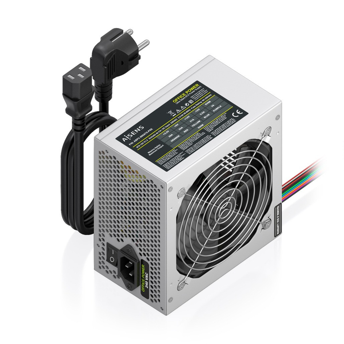 Fuente de alimentación AISENS ATX 500W con cable Plata