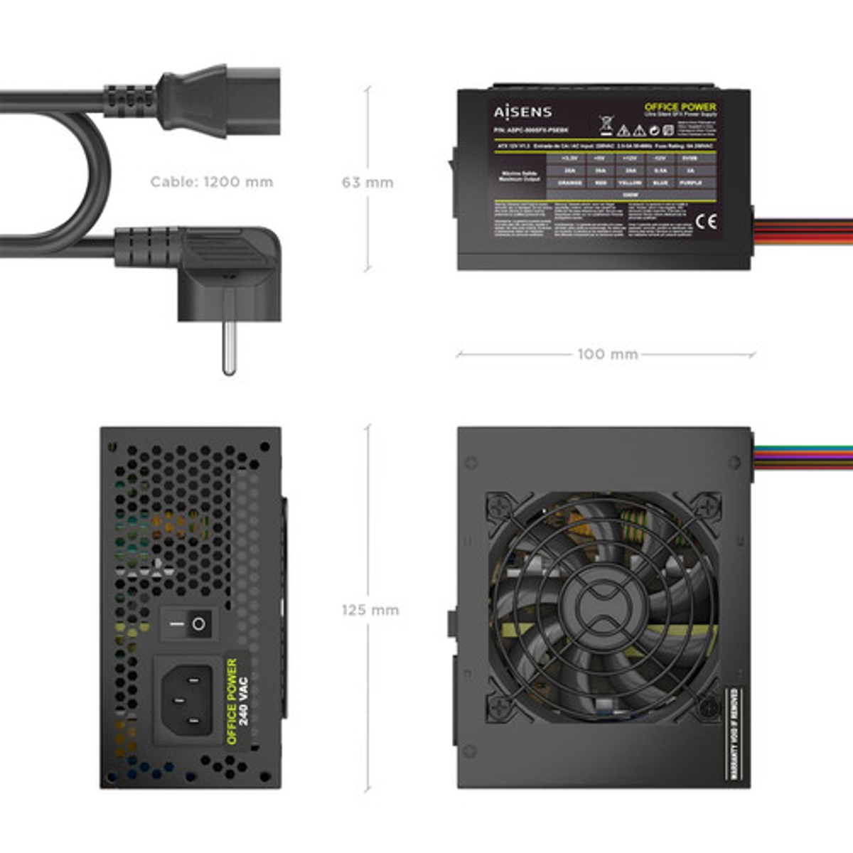 Fuente de alimentación AISENS SFX 500W con cable Negra - vista 3