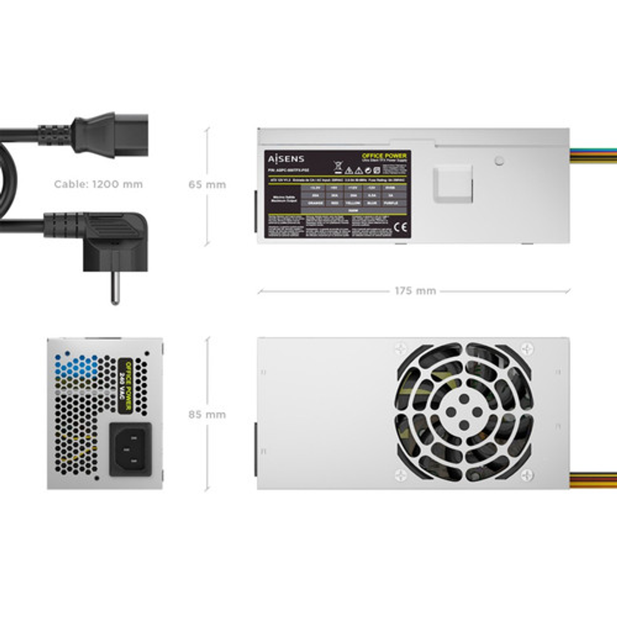 Fuente de alimentación AISENS TFX 500W con cable Plata - vista 3