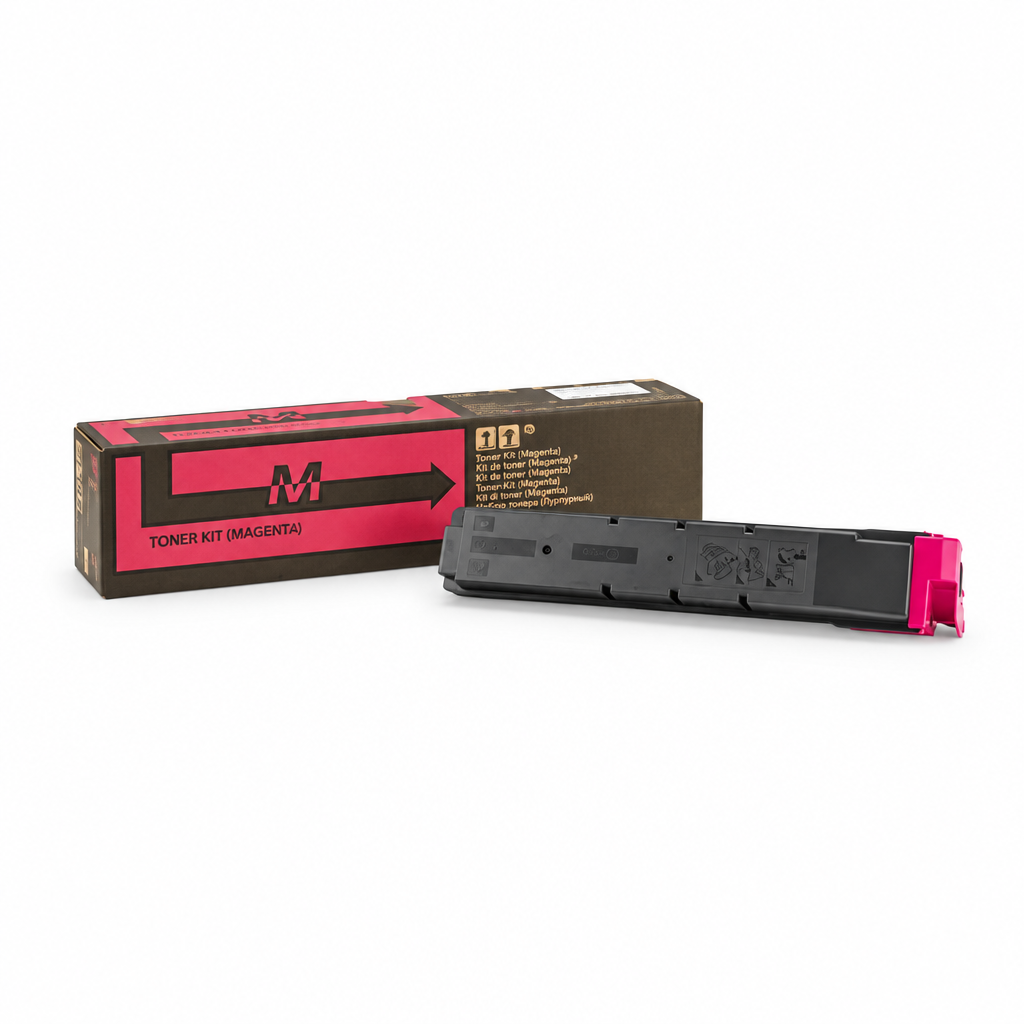 Tóner magenta original Kyocera TK8600M, referencia 1T02MNBNL0, con caja y cartucho.