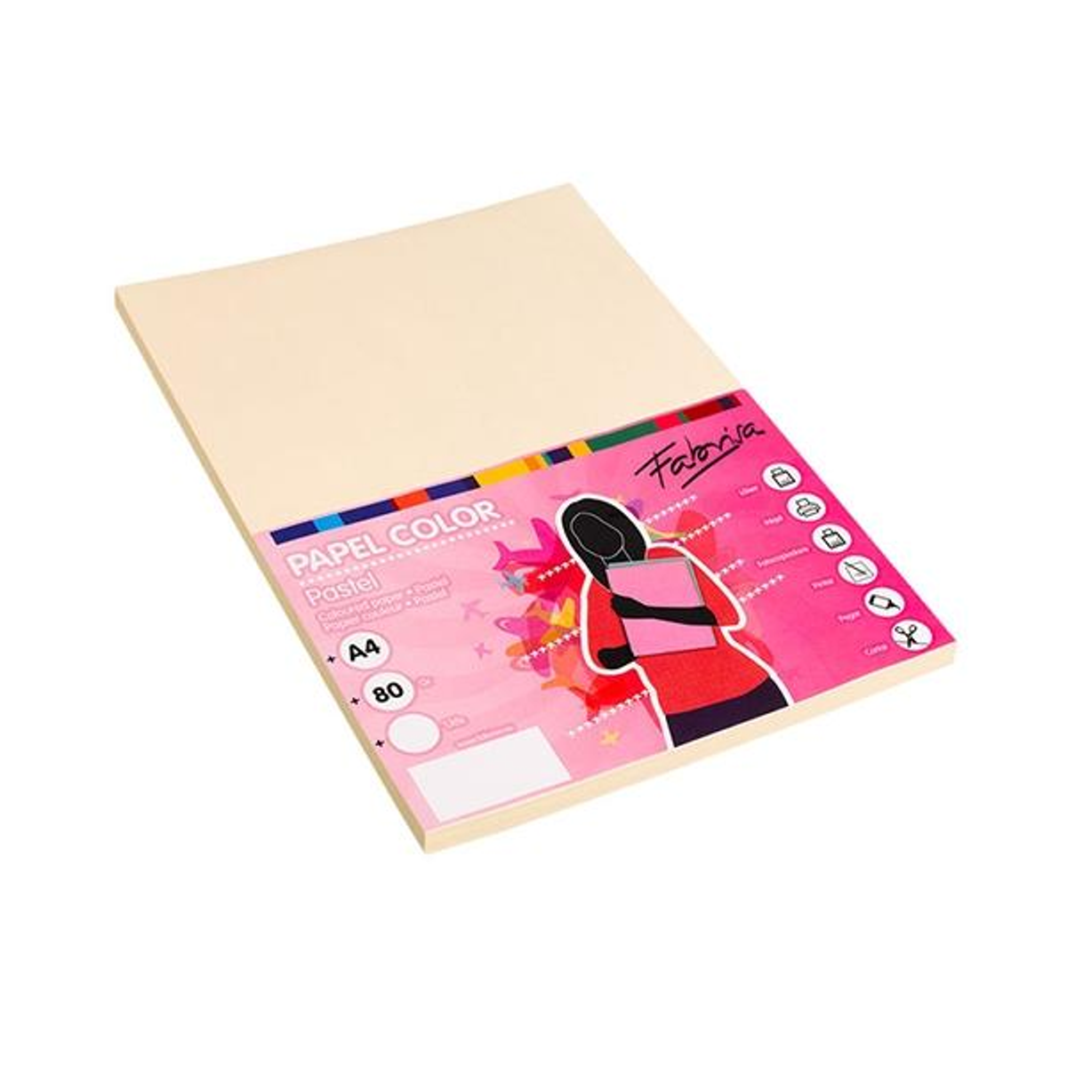 Papel de color Fabrisa Paq.100h 80g A4 Marfil
