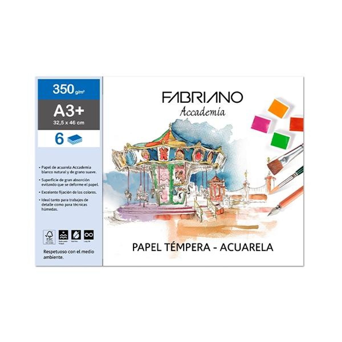 Papel de dibujo Fabriano PAQ.6 Laminas Acuarela 350G A3