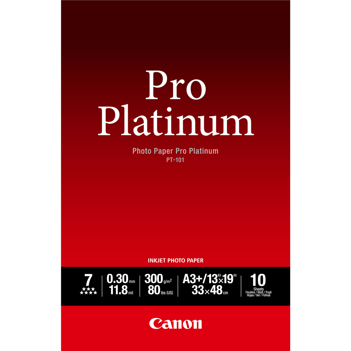 Papel fotográfico Canon PT-101, Pro Platinum A3+ 10 Hojas