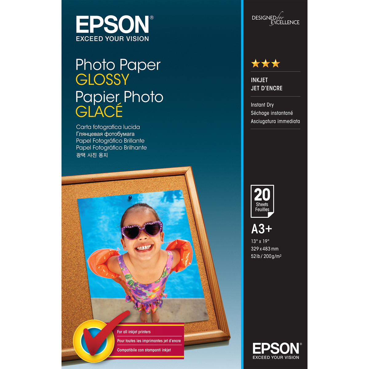 Papel fotográfico Epson Glossy A3+ 20 Hojas 200 Grs