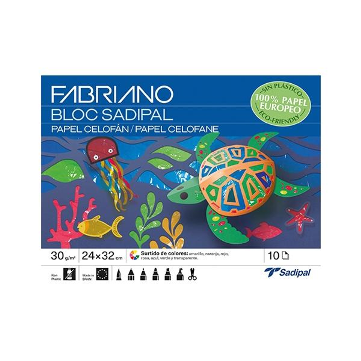 Papel Sadipal Cuaderno Manualidades 10H Celofan 32X24CM Colores Surtidos