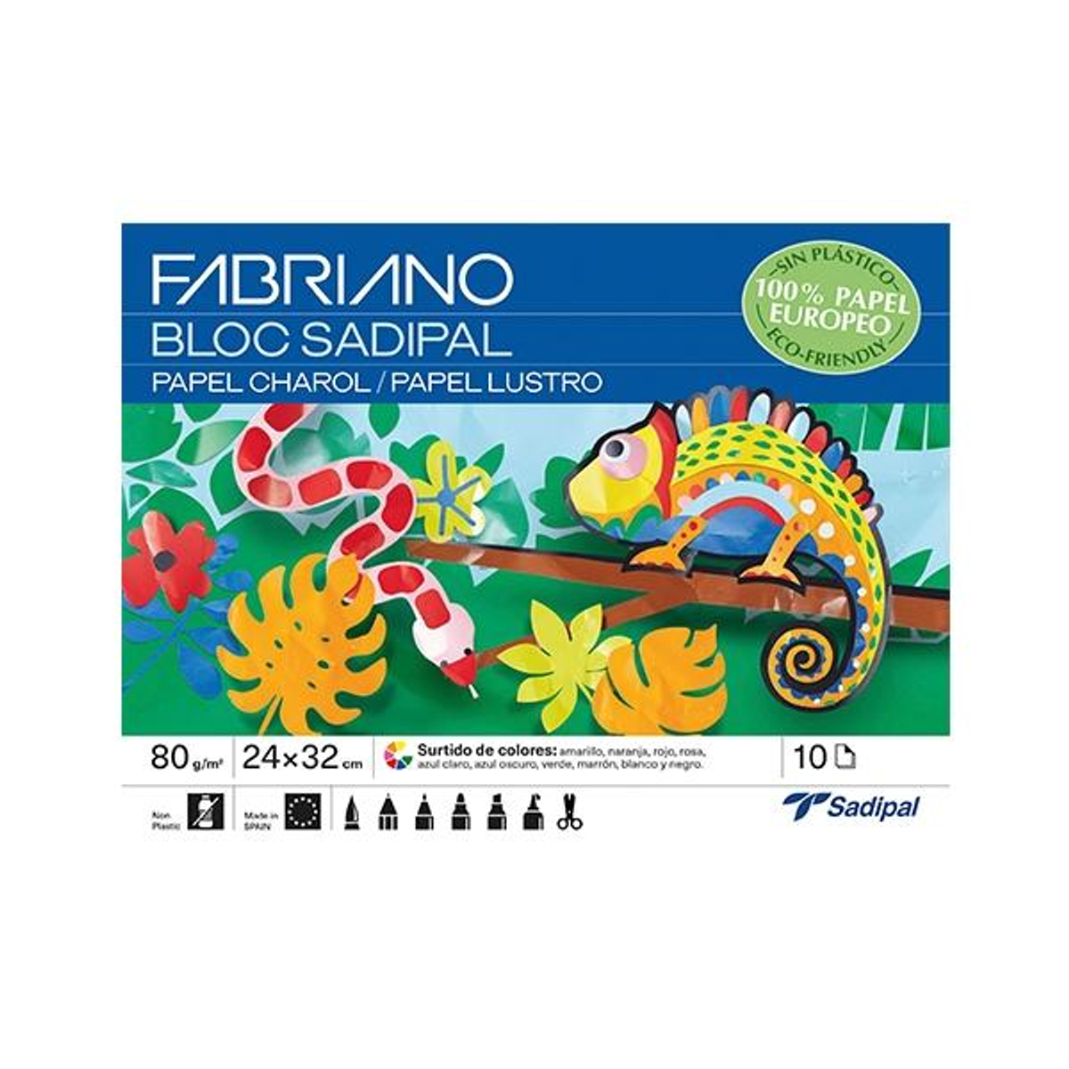 Papel Sadipal Cuaderno Manualidades 10H Charol 32X24CM Colores Surtidos