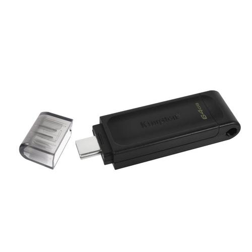 Pendrive Kingston DataTraveler 70 64 GB, tapa retirada y conector USB-C