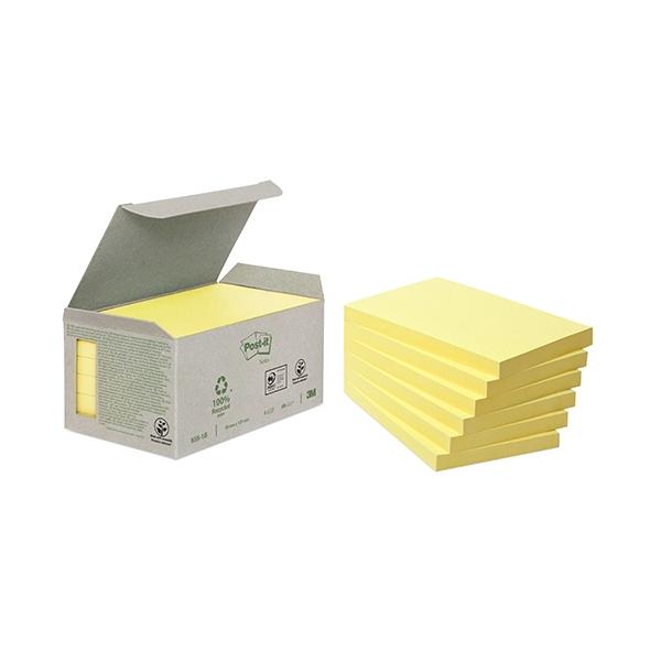 Post-it reciclados amarillos 76 × 127 mm, paquete de 6 blocs de 100 hojas