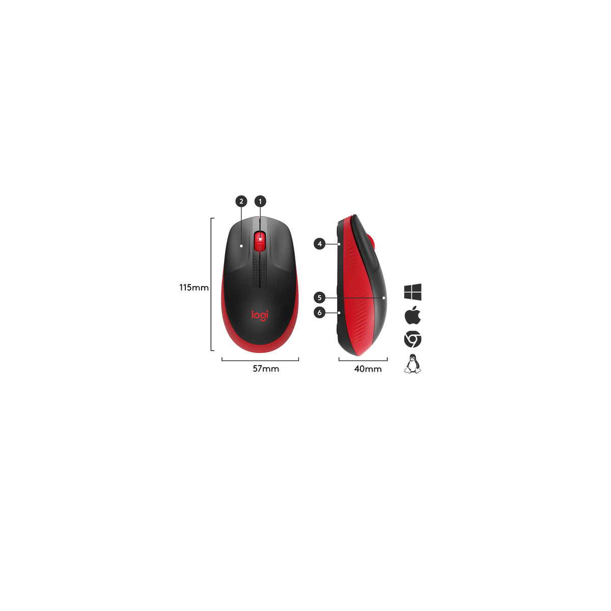 Ratón Logitech M190 inalámbrico rojo, vista 6