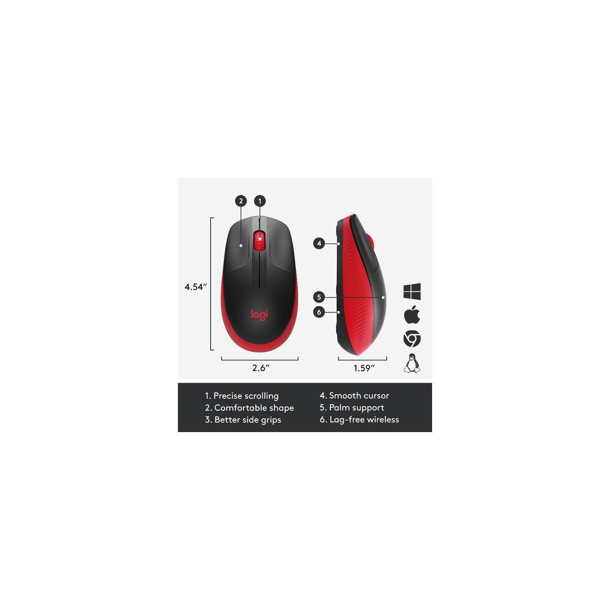 Ratón Logitech M190 inalámbrico rojo, vista 11