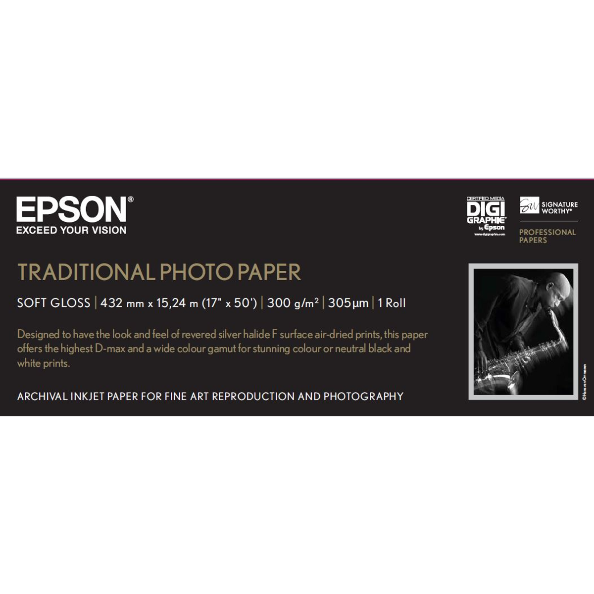 Rollo Papel fotográfico Epson 17" 15,2 m 300 g/m²